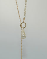 Baroque perl × metal long necklace