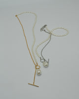 Baroque perl × metal long necklace