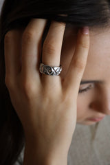 Quilted Pattern Wide Ring(stainless steel)