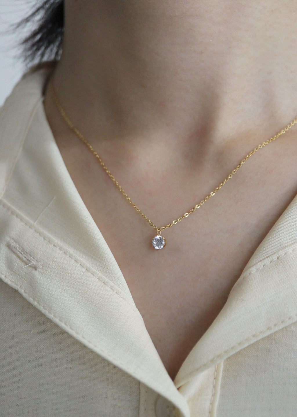 solitaire drop stainless necklace (stainless steel) – beller