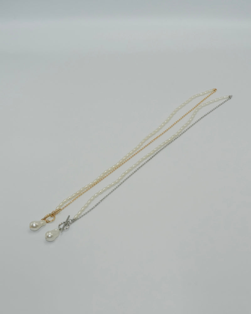 Baroque perl × metal long necklace