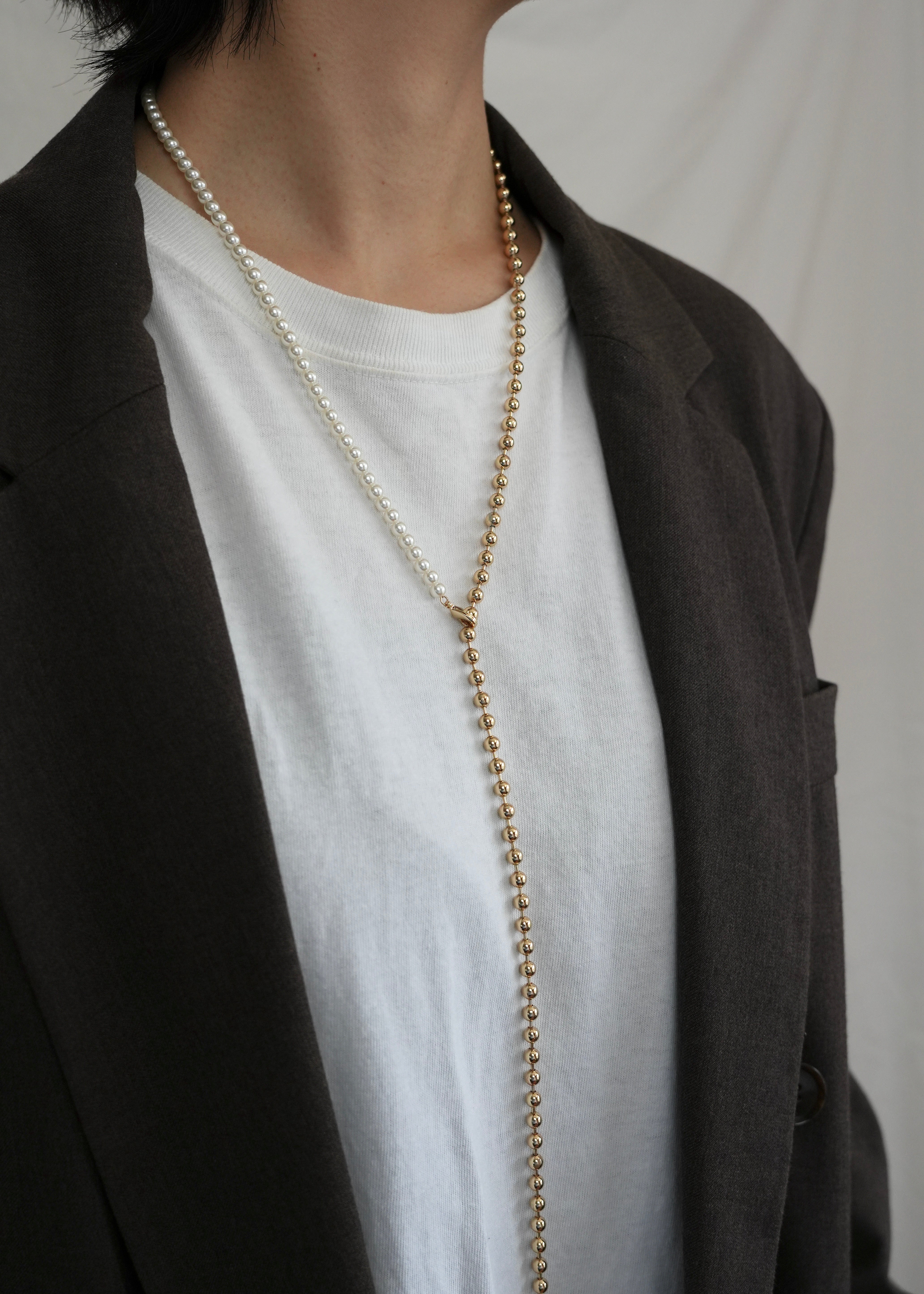 pearl × ball long necklace - beller