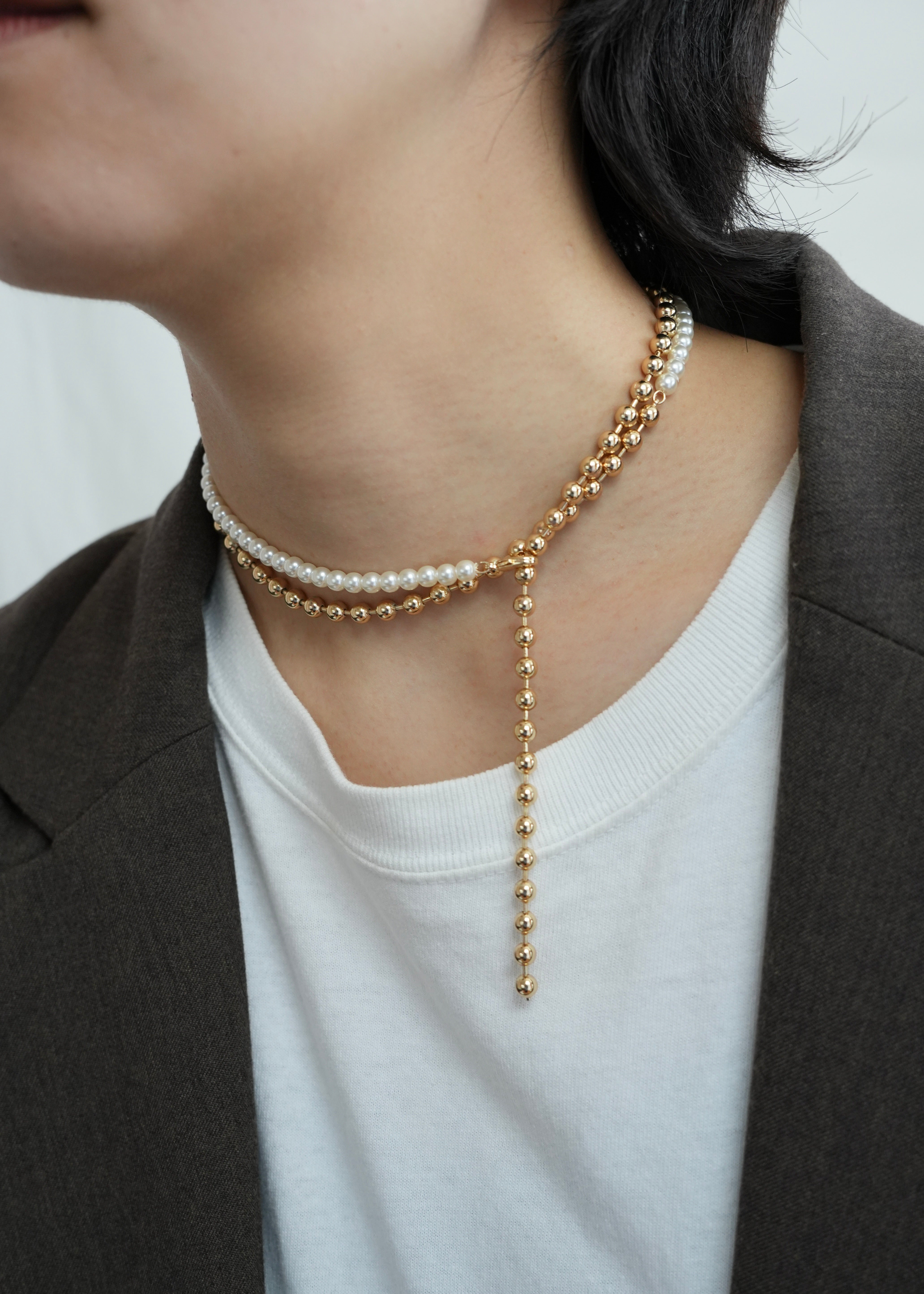 pearl × ball long necklace - beller