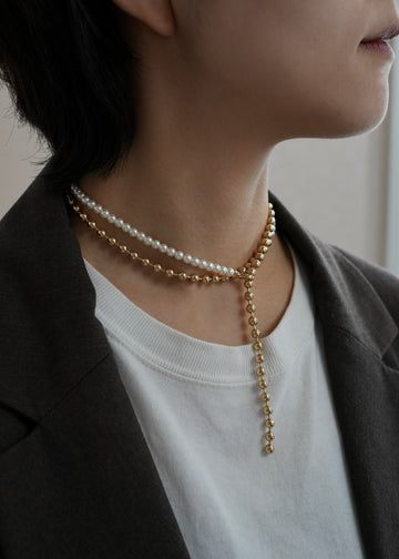 pearl × ball long necklace - beller