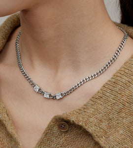 square stone curb chain necklace(stainless steel)