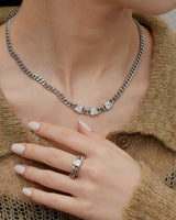 square stone curb chain necklace(stainless steel)