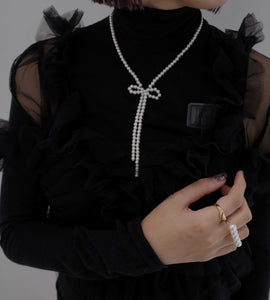 pearl ribbon long necklace